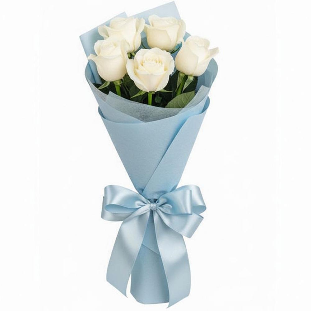 Букет 5 Белых роз Проуд в Лесогорском