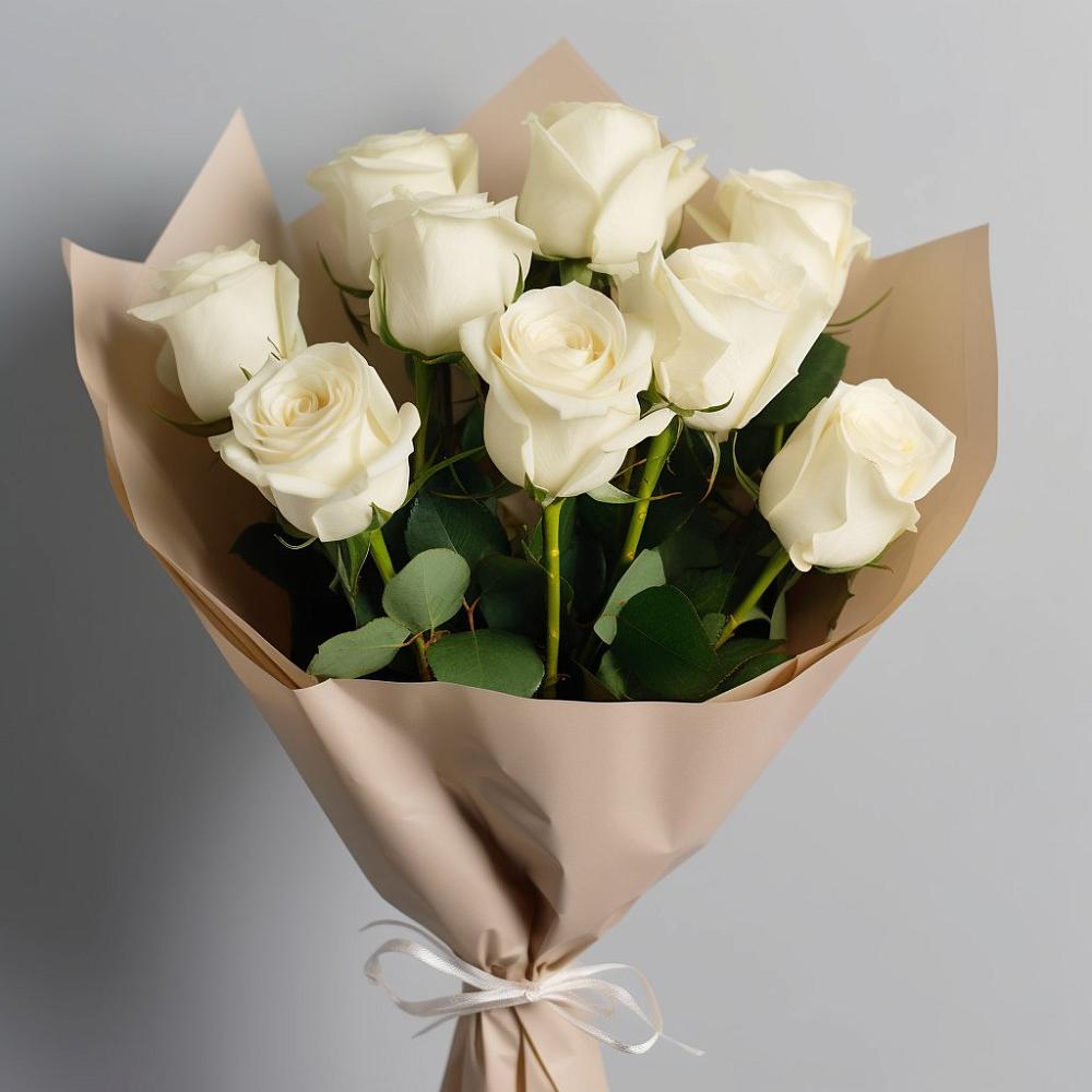 Букет 9 Белых роз Эдлесс Лав в Лесогорском