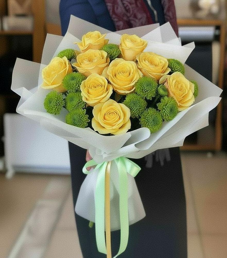 Букет цветов из: Хризантемы и Розы в Лесогорском