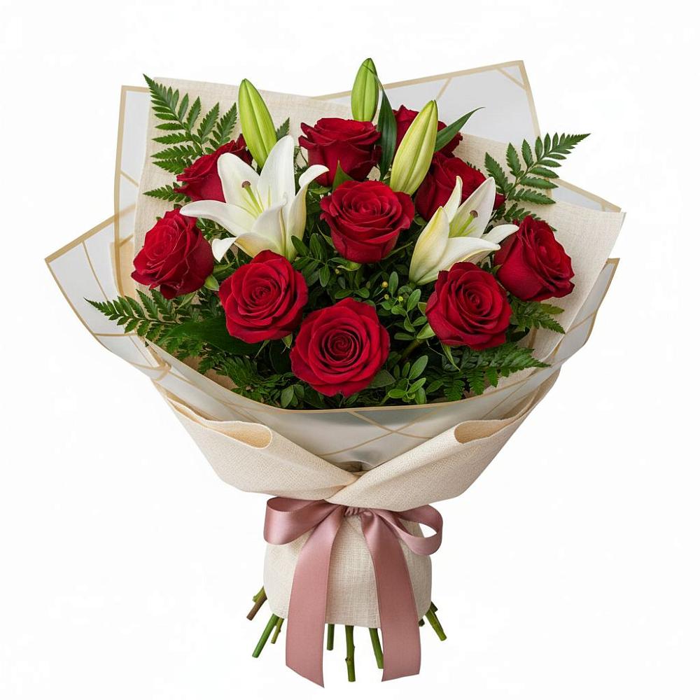 Букет цветов из: Лилии и Розы в Лесогорском