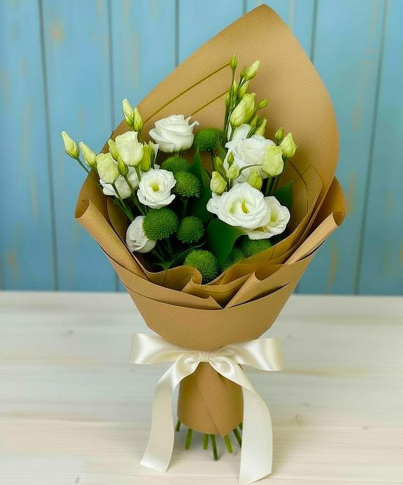 Букет цветов из: Хризантемы и Лизиантусы в Лесогорском