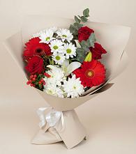 Букет цветов из:  Розы, Хризантемы, Герберы и Лилии #REPLACE_PRED# Лесогорском