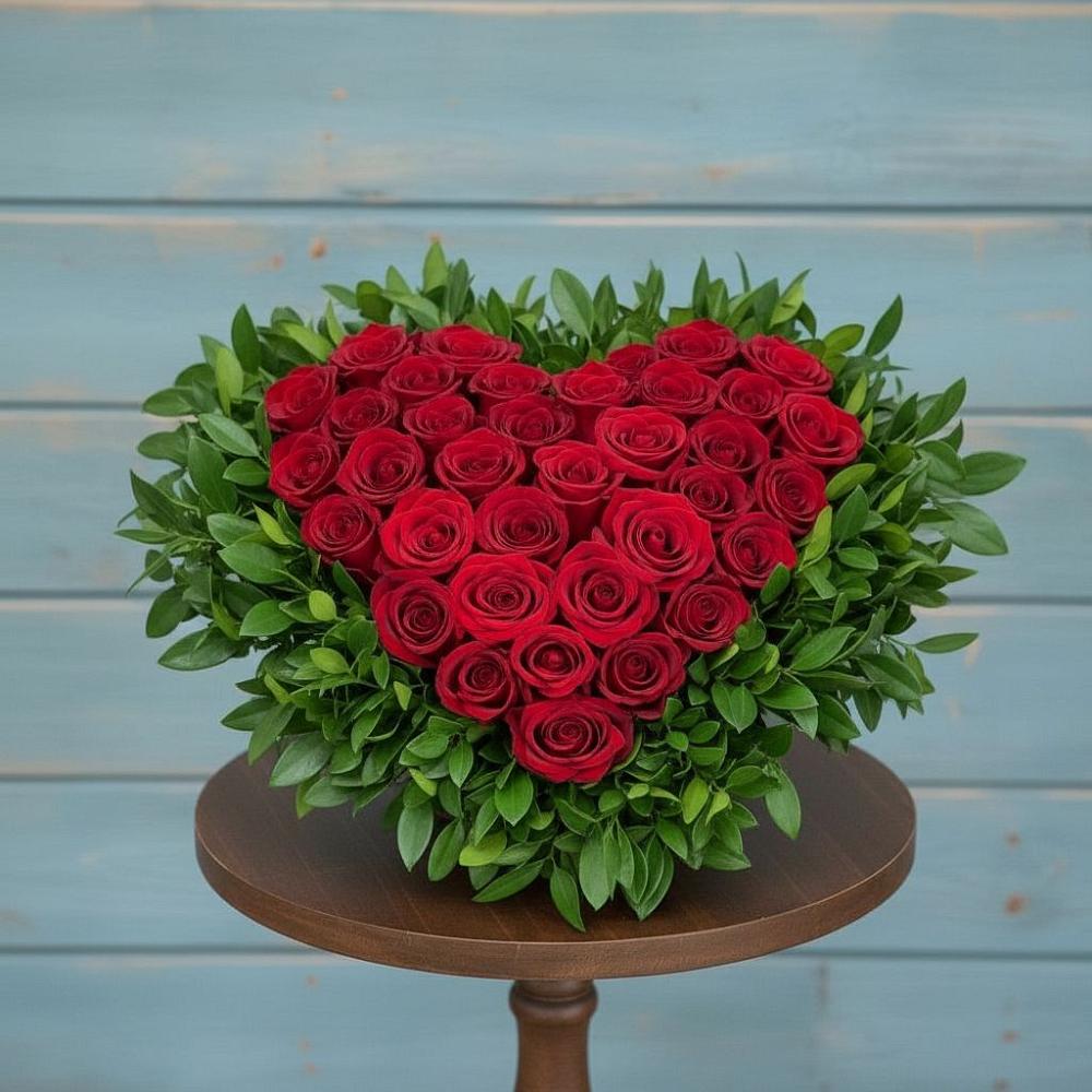 Цветочная композиция из Розы в виде сердца в Лесогорском