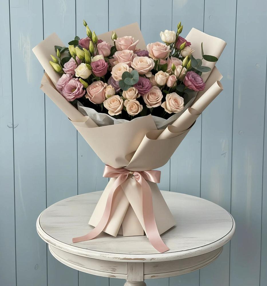 Букет цветов из: Розы и Лизиантусы в Лесогорском