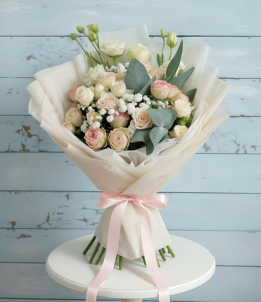 Букет цветов из: Розы и Лизиантусы в Лесогорском