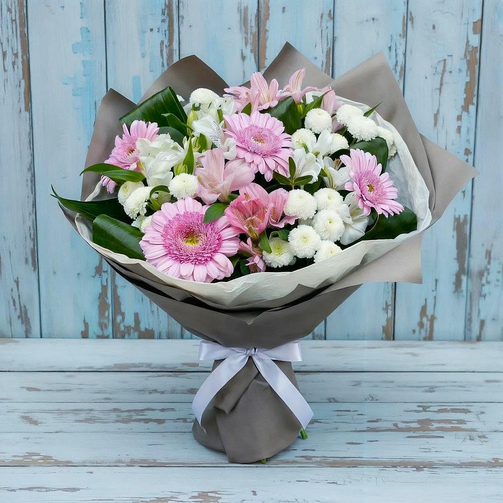 Букет цветов из: Герберы, Альстромерии и Хризантемы в Лесогорском