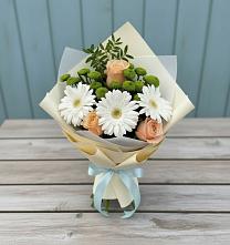 Букет цветов из:  Герберы, Розы и Хризантемы в Лесогорском