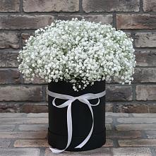 Цветочная композиция из Гипсофила в шляпной коробке в Лесогорском